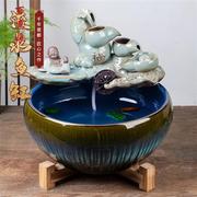 景德镇陶瓷鱼缸家用流水喷泉小金，鱼缸客厅招财鱼缸造景桌面养