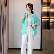 雪纺小西装外套女薄款白色2024夏韩版高级感休闲西服防晒上衣