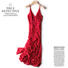 雪纺连衣裙女红色显瘦吊带V领裙子夏季女装复古修身波点长裙