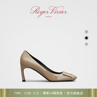 24期免息Roger Vivier/RV女鞋Trompette方扣漆皮高跟鞋