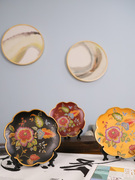 欧式陶瓷摆盘家居装饰复古圆盘带支架观赏盘，摆件拍摄道具创意挂盘