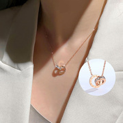钛钢项链女韩版罗马数字双环，吊坠ins潮镶钻锁骨，链个性设计感颈链