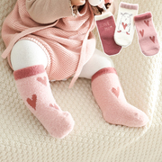 秋冬季加绒加厚保暖宝宝袜子，防滑婴儿新防滑(新防滑)生儿婴儿纯棉中长筒袜