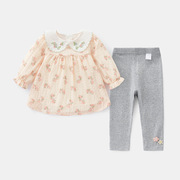 甜美可爱法系风女小童装婴儿，长袖裙衫上衣打底裤，女宝宝两件套装花
