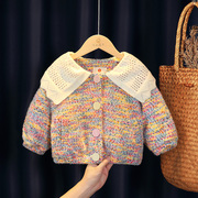 女宝宝夹棉外套冬装，加绒加厚针织衫，2024婴儿保暖洋气毛衣棉服