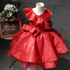 儿童短款红色公主裙演出走秀主持钢琴礼服欣入荷亮片元旦新年周岁