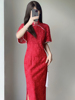 红色雪尼尔蕾丝旗袍2023年新中式国风新娘敬酒服结婚订婚连衣裙