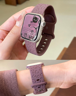 休闲运动豹纹硅胶可爱适用iwatch8/9苹果手表带applewatch765se