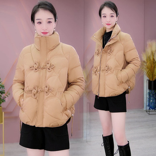 中国风2023短款羽绒棉服女冬季时尚盘扣棉衣宽松加厚保暖外套