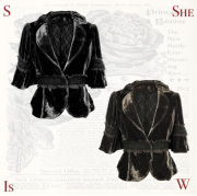 外贸品牌单复古宫廷风vintage风格丝绒系带收腰七分袖短款小外套