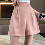 粉色冰丝西装裤女夏季薄款大码高腰a字热裤外穿宽松休闲阔腿短裤