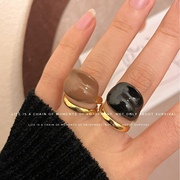 美拉德巧克力色金属珐琅双拼色指环戒可爱嘴唇双层气质高级感戒指