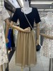 十三行韩版2024年春夏假两件纯棉修身拼接撞色雪纺，连衣裙高腰短袖