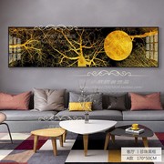 现代轻奢晶瓷画金黄色抽象幸福树挂画客厅大幅横版铝合金框装饰画