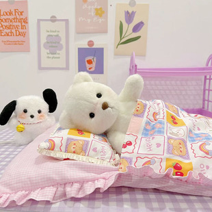 适用于莉娜小熊20CM30CM娃娃睡袋枕头三件套创意挂袋床上睡觉两用