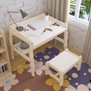 蘑菇森林实木儿童书桌写字桌家用小学生桌子凳子套装可升降学习桌