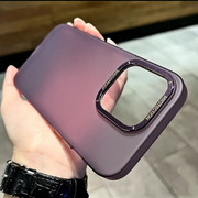 超薄暗紫色硬壳15高级感金属镜框适用iphone14pro磨砂苹果14plus手机壳防尘13proMax透明防摔12保护套女