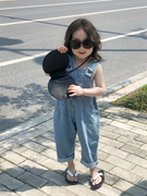 韩国童装春夏季中小儿童浅色，牛仔背带裤男女宝宝，水洗软牛仔连体裤