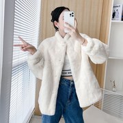 獭兔毛皮草外套女2023冬季韩版立领年轻款女休闲外穿毛毛大衣
