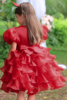 欧美女童连衣裙新泡泡(新泡泡，)袖亮片，礼服六一儿童节舞蹈演出红色高端法式
