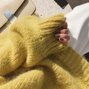 黄色圆领套头毛衣女(毛衣女，)春秋冬季加厚外穿内搭针织打底衫小个子羊绒衫
