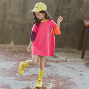 女童夏装短袖宽松版t恤2024年韩版中长款女孩洋气网红上衣潮T