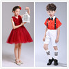 红色大合唱儿童裙幼儿园舞蹈演出服装元旦演服学生表公主裙蓬蓬纱