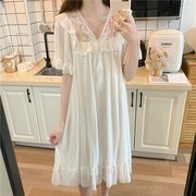 白色纯欲睡裙女夏季冰丝薄款甜美夏天短袖家居服夏款睡衣夏ins风