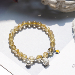 金发晶手链 天然黄发晶钛晶手串女纯银小众设计 水晶礼物