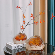 现代轻奢设计师水晶琉璃火山石花器客厅高档玻璃花瓶玄关装饰品