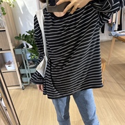 。韩国东大门长袖条纹高品质卫衣T恤棉质黑白宽松显