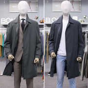 ba0415春款bon深灰色，卡其绿色纯色男士，时尚潮流中长款风衣外套