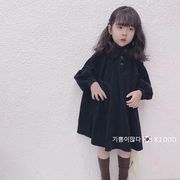韩国童装2021秋冬儿童，女童可爱潮外套，甜美气质黑色复古连衣裙