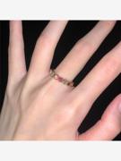 彩虹碧玺戒指女小众设计高级感宝石素圈戒指复古尾戒开口食指指环