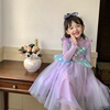 爱莎公主裙子女童春秋款紫色，加厚美人鱼礼服儿童洋气针织，毛衣裙(毛衣裙)