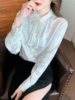 新中式国风白色蕾丝打底衫女春秋加绒雪纺衬衫，内搭高级感盘扣上衣