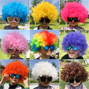 小丑头套演出道具儿童彩色爆炸头假发幼儿园装扮婚庆搞笑头发套