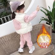 韩系女童三件套2019加绒加厚套装，女宝宝秋冬装洋气网红小儿童