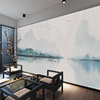 新中式水墨山水飞鸟大型壁画客厅沙发电视，背景墙壁纸卧室墙布壁布