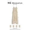 NG Minimalism复古设计感法式复古百搭褶皱显瘦高腰短袖连衣裙潮