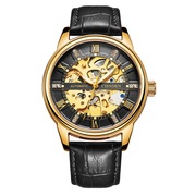 男士皮带手表镂空时尚瑞士全自动金色镶钻机械夜光真皮国产腕表