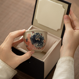 韩恬繁陶瓷主人杯简约家用手绘茶杯单杯个人专用茶具品茗杯礼盒装
