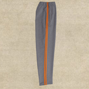 订做浅灰色校服裤子高中小学生橙色两道杠冬季加绒直筒纯棉运动裤