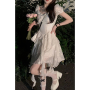 法式茶歇初恋白色连衣裙，仙女收腰气质纯欲荷叶边不规则，短裙子夏季