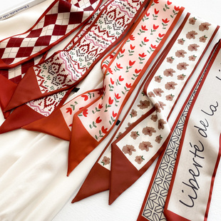 小长条红色丝巾女春秋夏季绑包丝带法式编发带飘带装饰领巾薄围巾