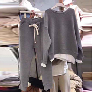运动套装女秋冬季2023韩版减龄宽松假两件卫衣阔腿裤两件套潮