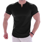 肌肉男健身房紧身衣V领篮球训练跑步撸铁短袖夏季薄款棉质t恤衫