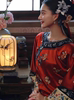 新中式晨袍红色印花连衣裙，国风改良旗袍，2024春季订婚礼服大袖