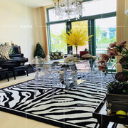简约欧式美式黑白斑马纹，客厅茶几地毯，样板间卧室床尾满铺腈纶地毯