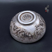 古代银碗复古鎏银龙碗大明宣德龙游天下银碗寿字银碗复古茶宠摆件